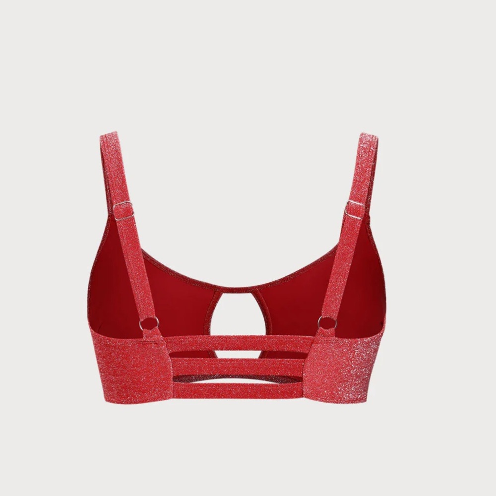 Berlook Red Lurex Cut Out Plus Size Bikini Top And Bottom - Picture 6 of 10
